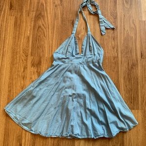 Light Blue Halter Tie Mini Dress